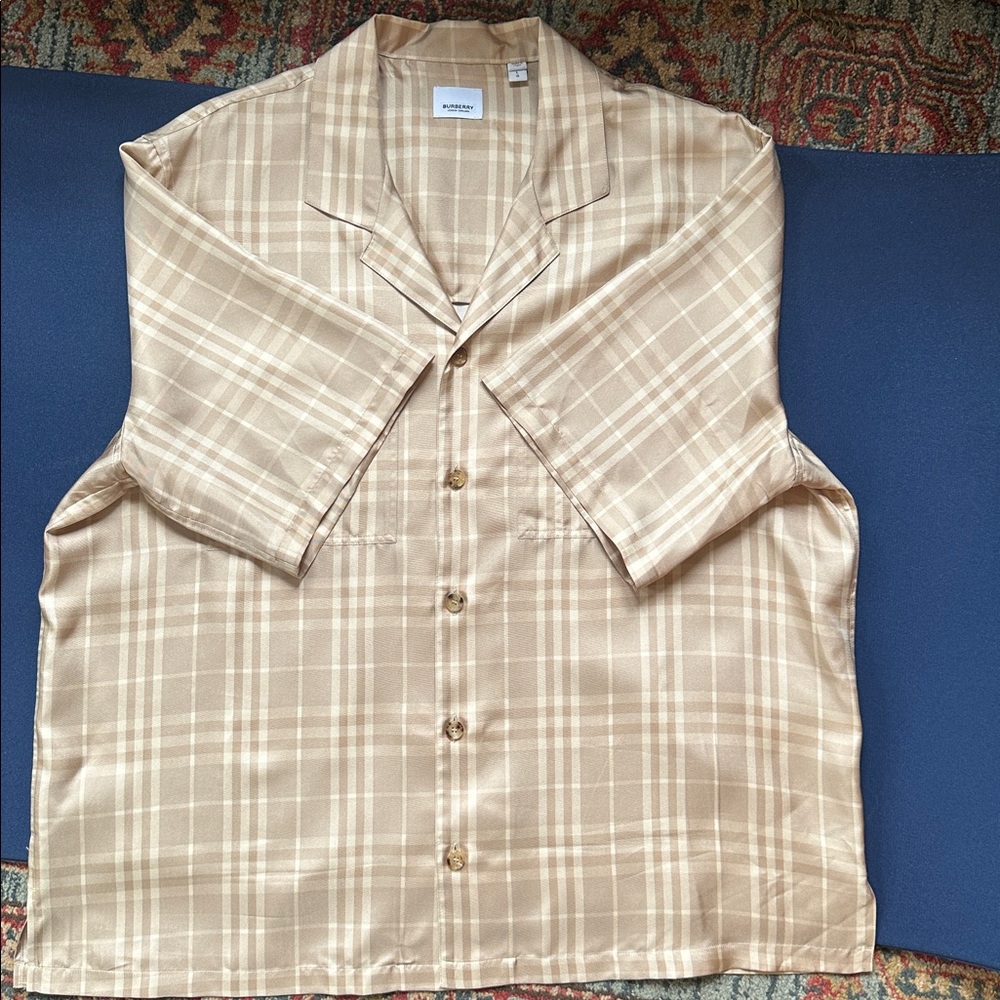 Burberry Check Silk Camp Shirt (Large)